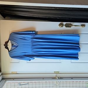 Shein Curve Modest Long V-Neck Dress Color Blue Size 1XL